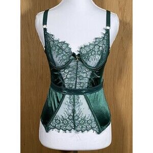Seven Til Midnight Women’s M Corset Bustier Lingerie Emerald Green Velvet Lace